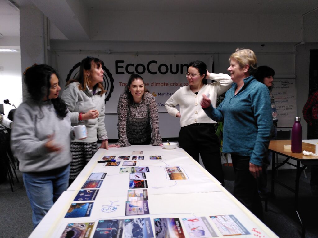 Participants at an EcoCounts workshop debating the cause and effect of something to do with climate change