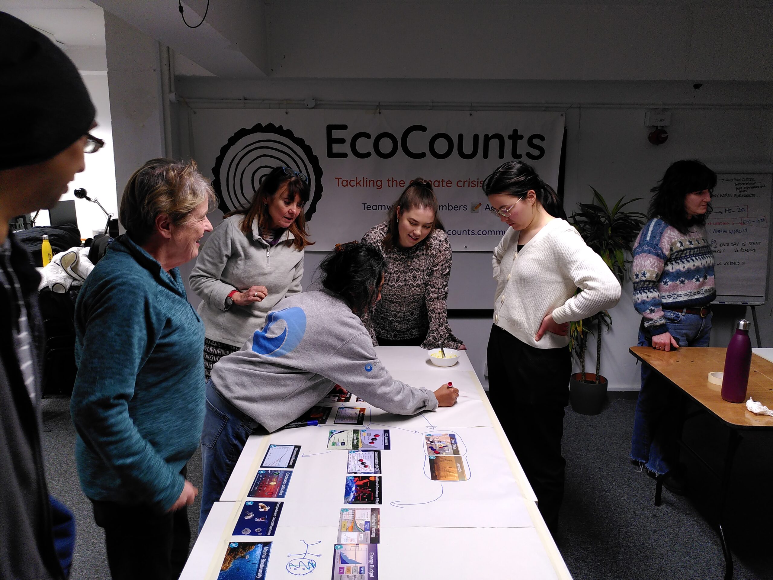 People participating in a climate fresk workshop